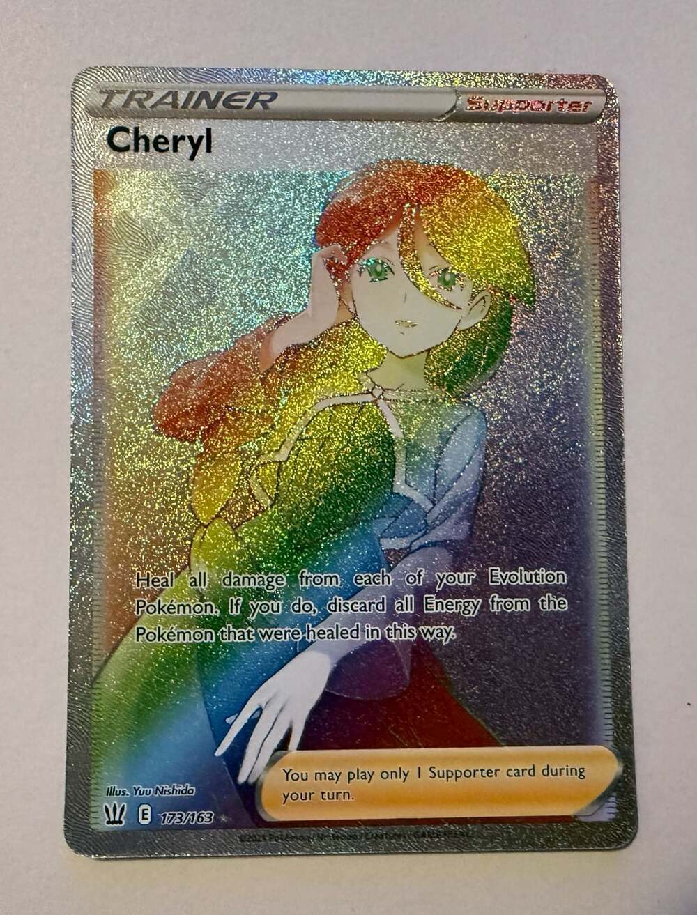 Pokemon Cheryl Secret Rare Rainbow Full Art Trainer Card 173/163